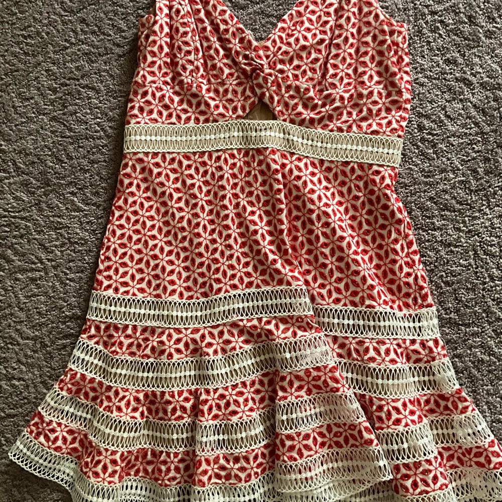 Red and Cream Patterned Dress